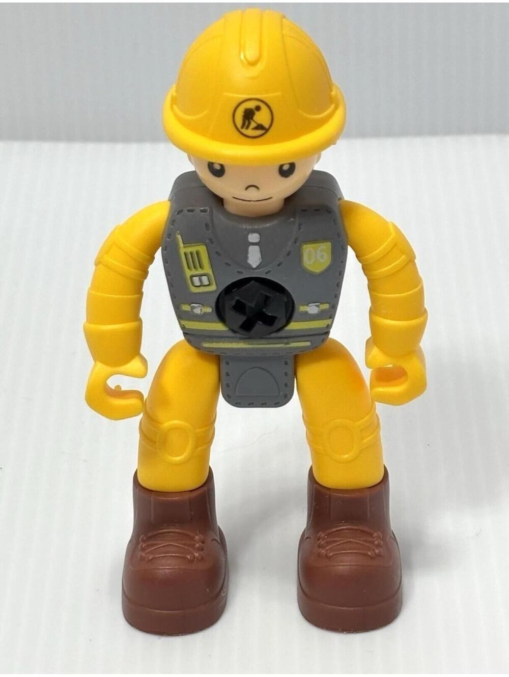 Movable Construction Worker Action Figure Yellow Hard Hat Vest Mini Toy GUC